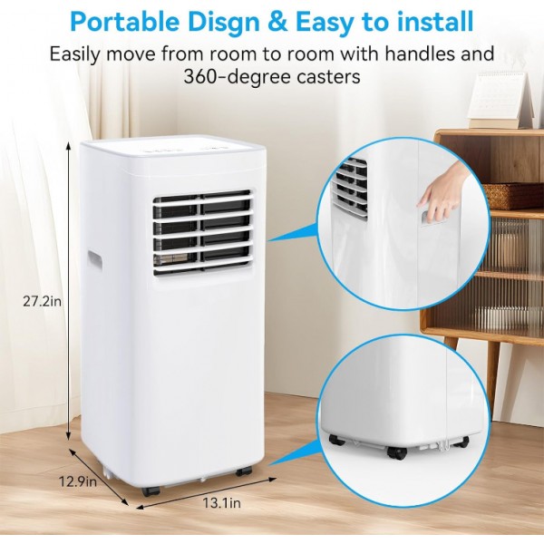 Coolblus Portable Air Conditioners,8500 BTU portable ac up to 360 Sq,3 IN 1 with Remote Control,Sleep Mode, Windows kit,White 