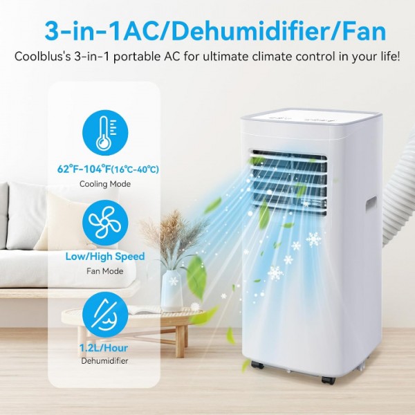 Coolblus Portable Air Conditioners,8500 BTU portable ac up to 360 Sq,3 IN 1 with Remote Control,Sleep Mode, Windows kit,White 