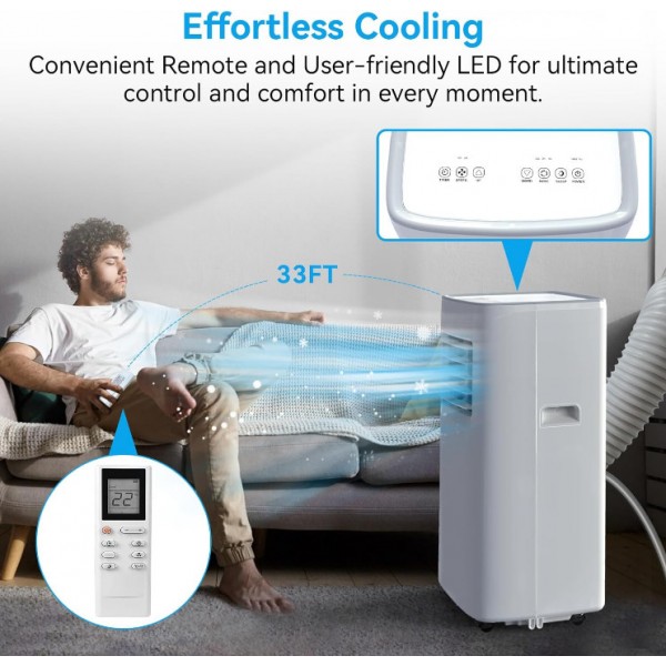 Coolblus Portable Air Conditioners,8500 BTU portable ac up to 360 Sq,3 IN 1 with Remote Control,Sleep Mode, Windows kit,White 